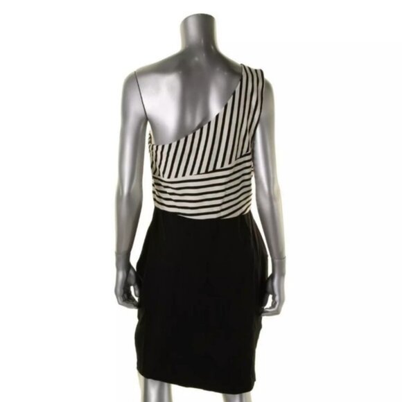 Dylan Gray black and white striped one shoulder dress size S - Picture 2 of 3